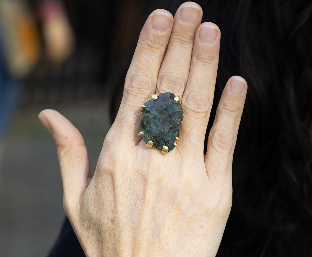 Natural Alexandrite Large Stone Ring on a Double Rose Gold Band