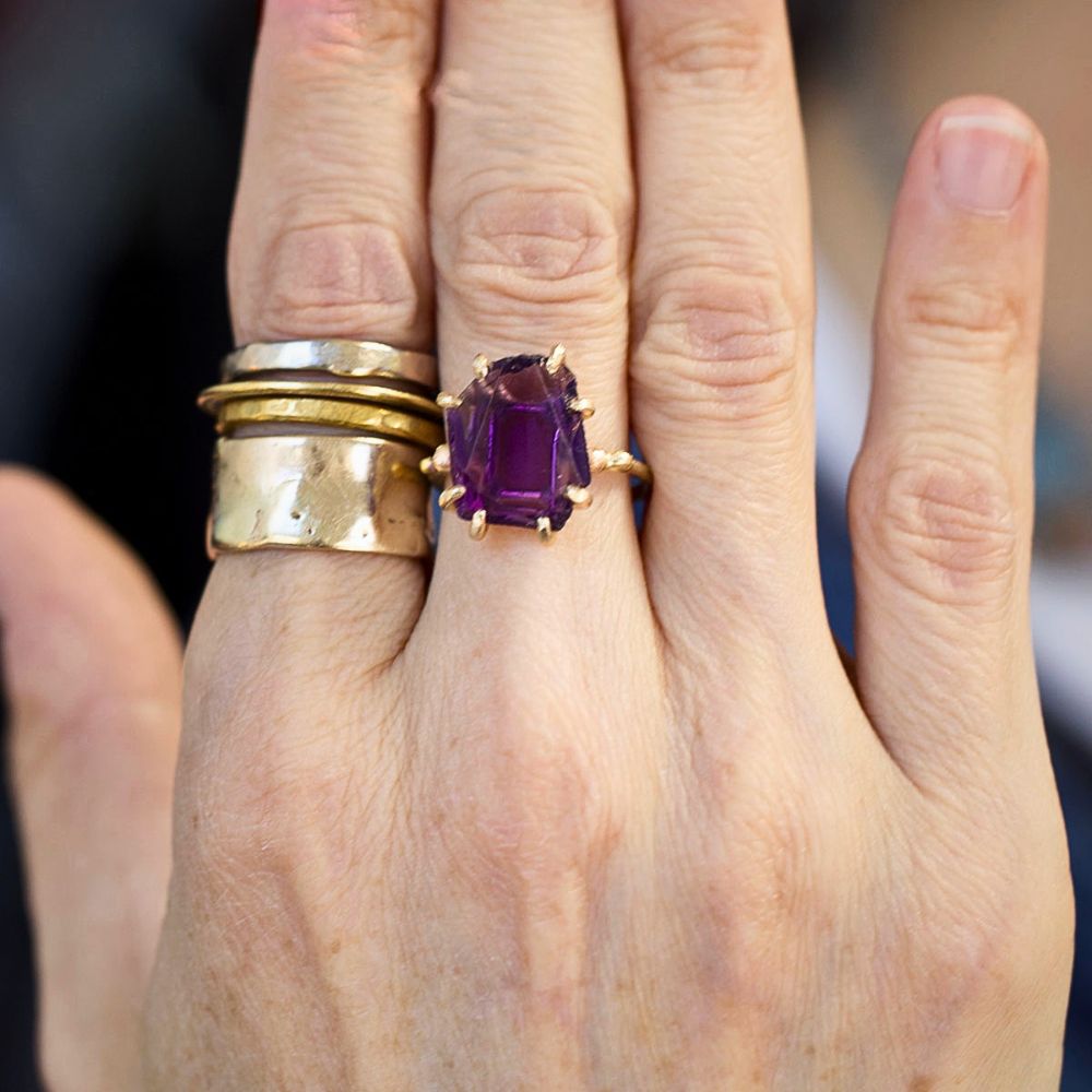 Amethyst Medium Stone Ring on a Yellow Gold Embedded Band