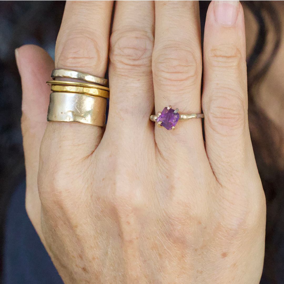 Amethyst Small Stone Ring on a Palladium and Gold Band