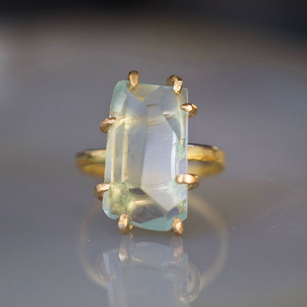 Aquamarine Large Stone Ring on our 2MM Gold Skinny Seamed Band