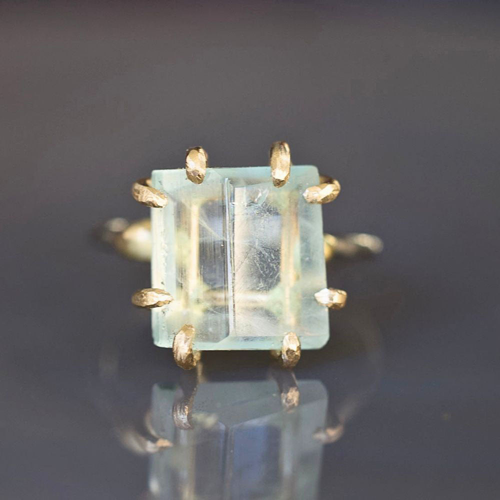 Aquamarine Medium Stone Ring on a Palladium and Gold Band