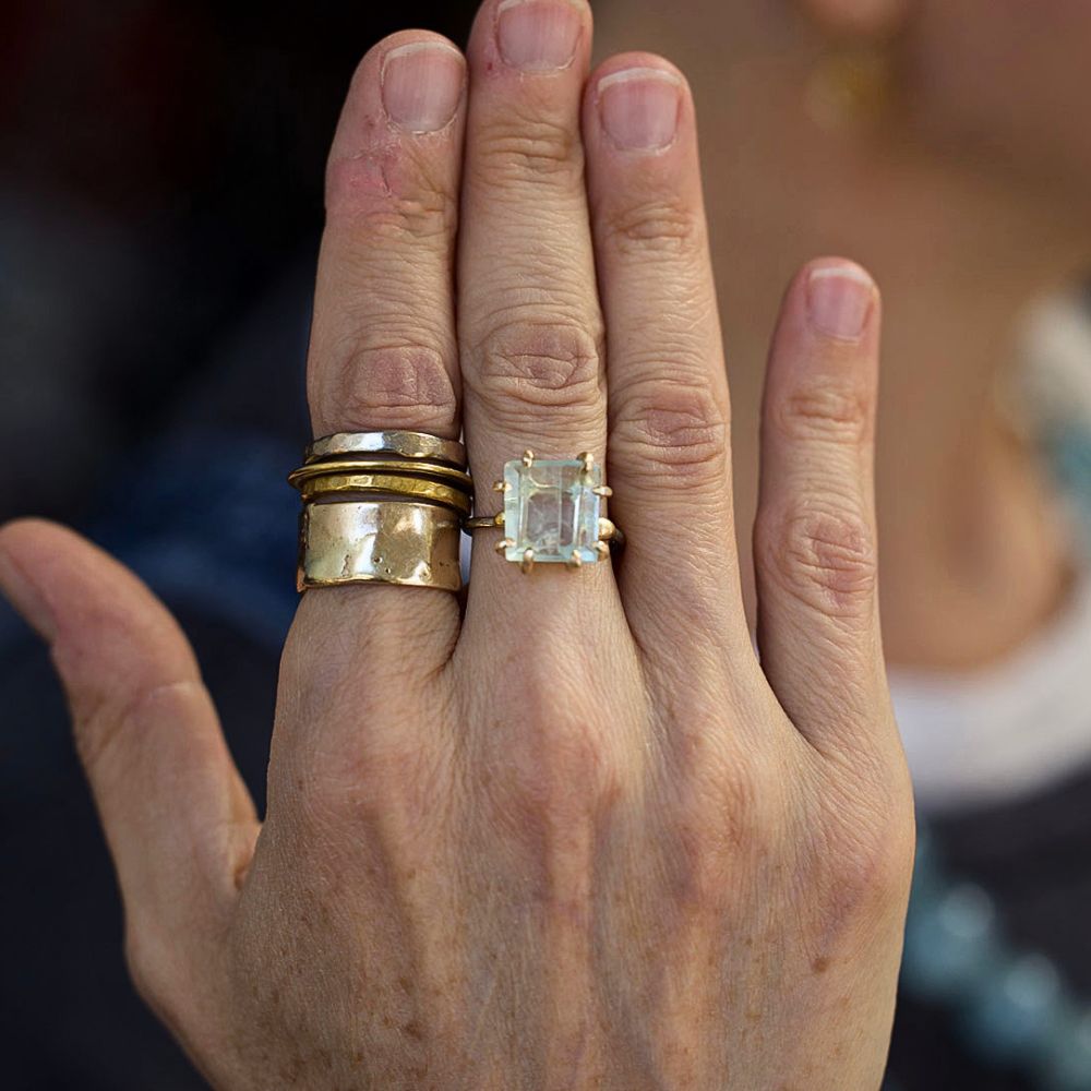 Aquamarine Medium Stone Ring on a Palladium and Gold Band