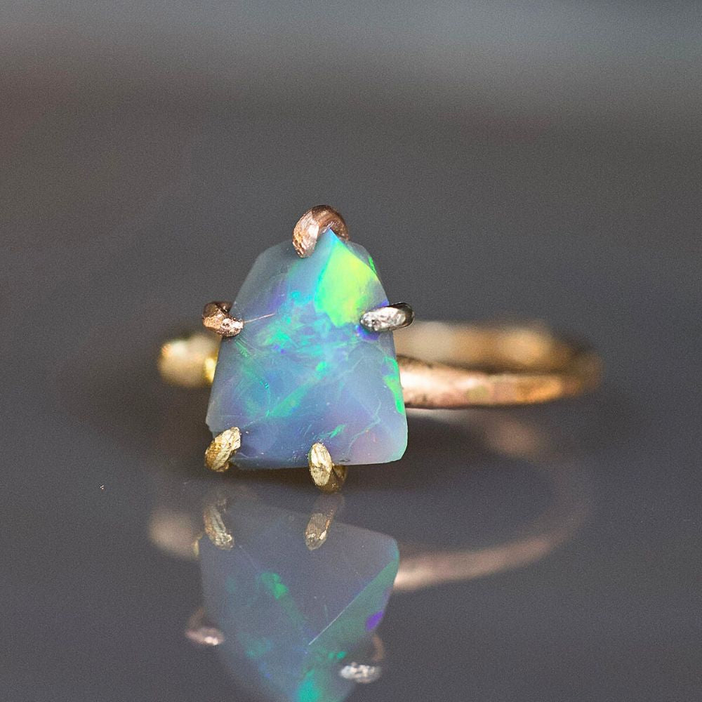 Australian Opal Medium Stone Ring on a Yellow Gold Band