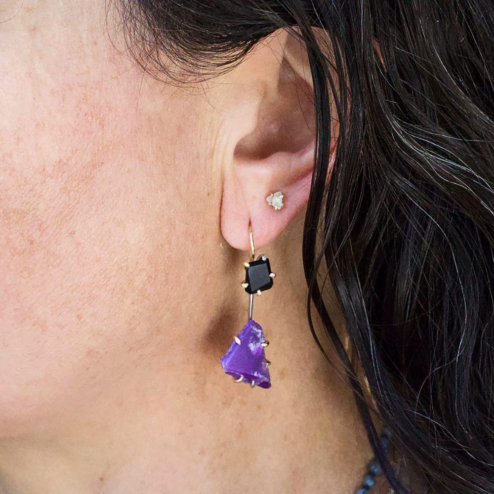 Wyoming Black Jade and Sugilite Day to Night Earrings