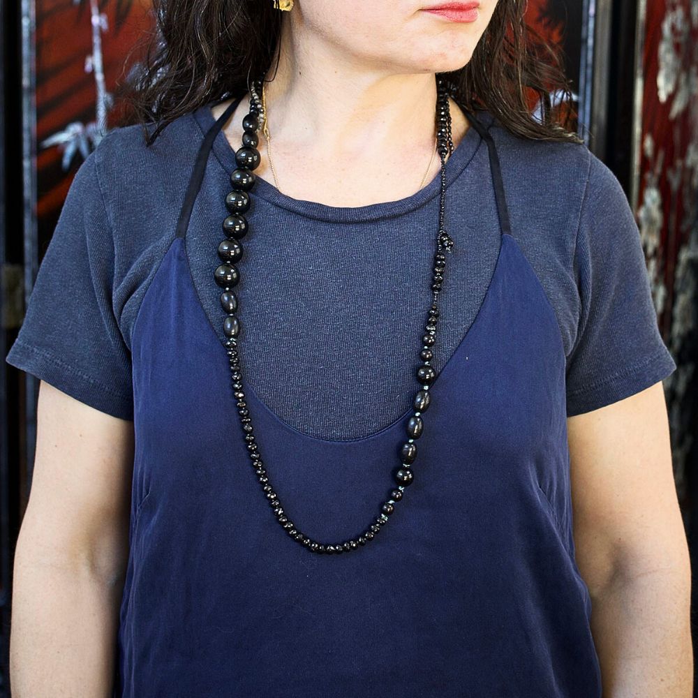 Black Jade, Black Spinel and Shungite Lariat