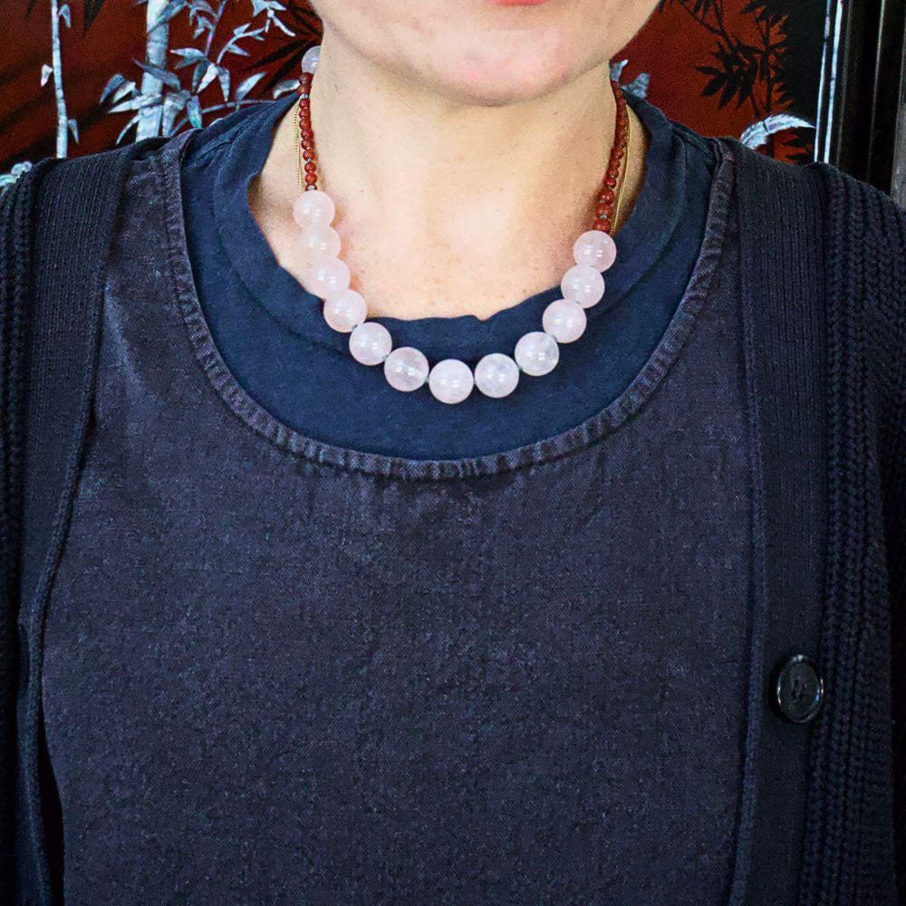 Carnelian and Rose Quartz Lariat 18 Inches
