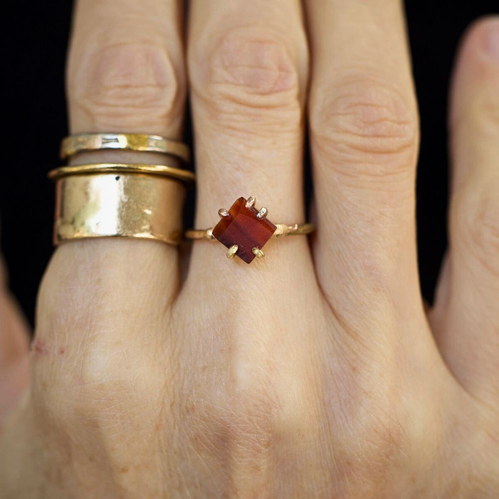 Carnelian Small Stone Ring on a Yellow Gold Band