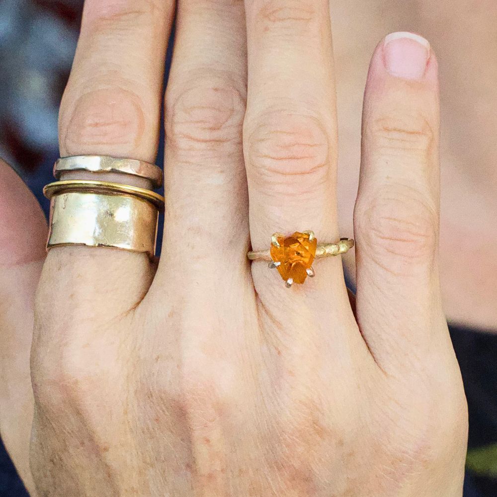 Citrine Small Stone Ring on a Palladium and Gold Band