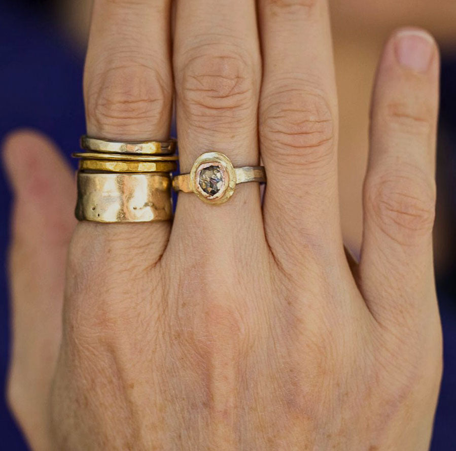 Salt and Pepper 1.25CT Rose Cut Diamond on our Palladium and Gold Skinny Seamed Band