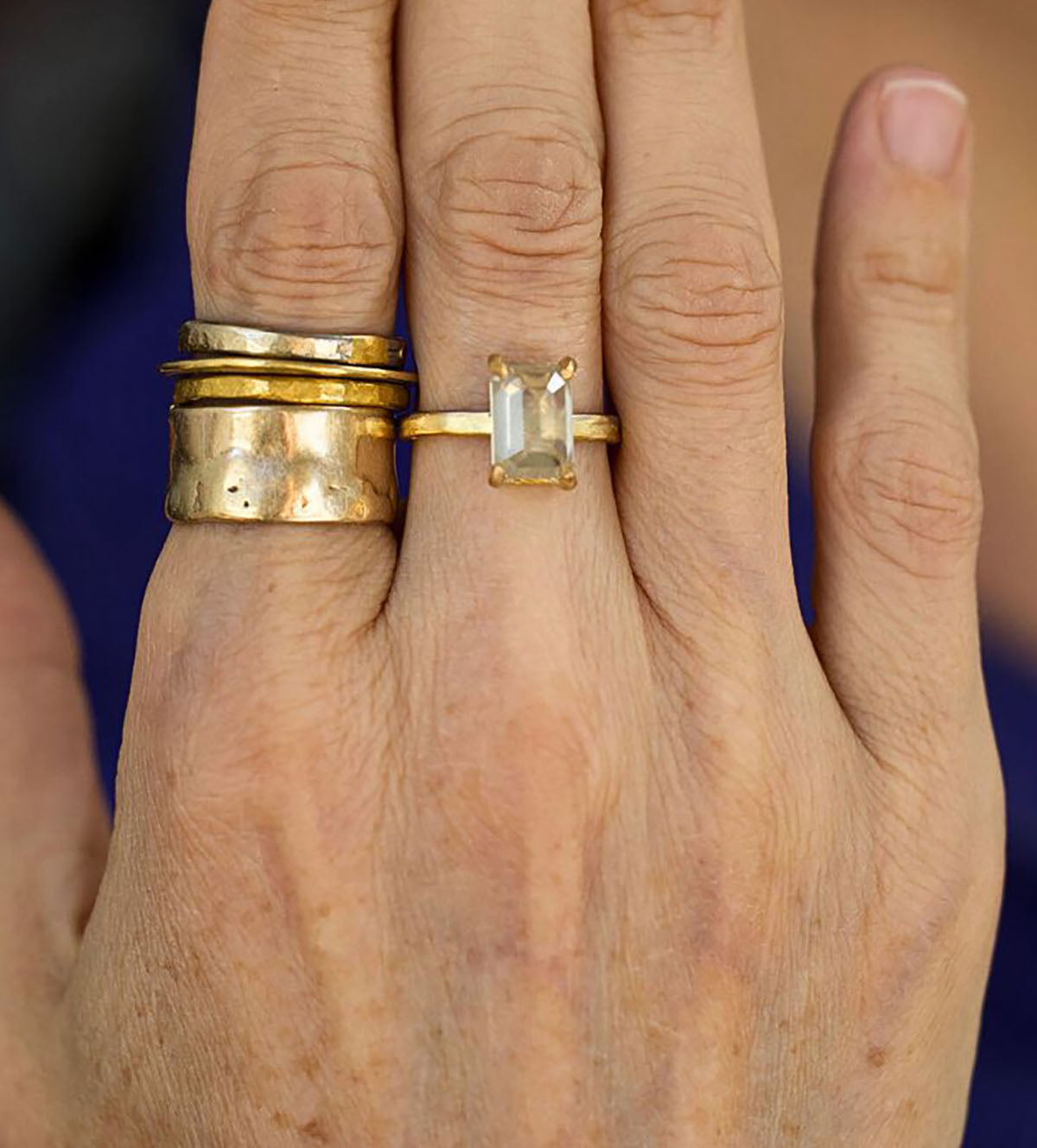 Red Salt and Pepper 1.5CT Rose Cut Diamond on our 2MM Gold Skinny Seamed Band