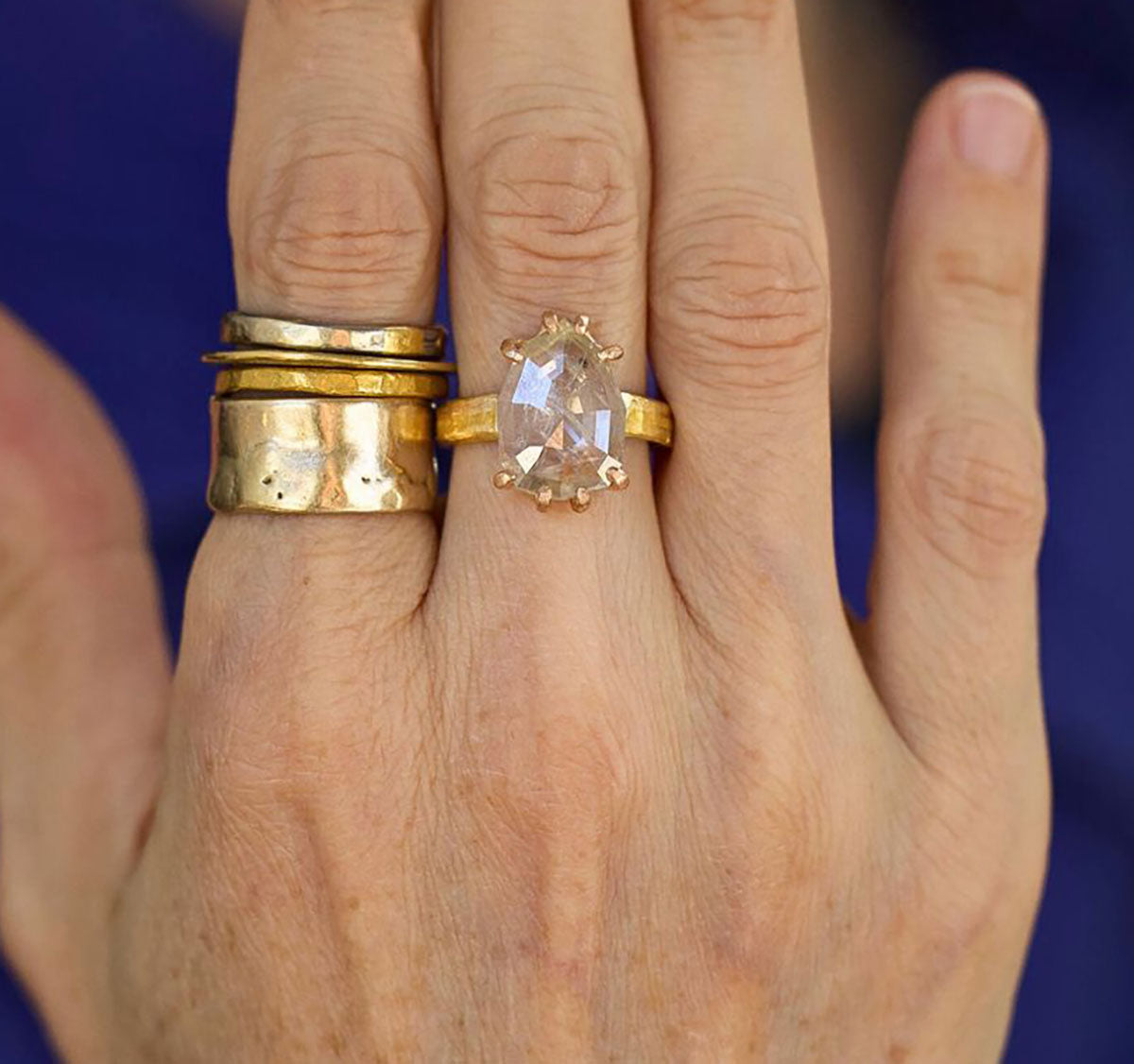 Peach 4.55CT Shield Shaped Rose Cut Diamond on our High Karat Linear Band