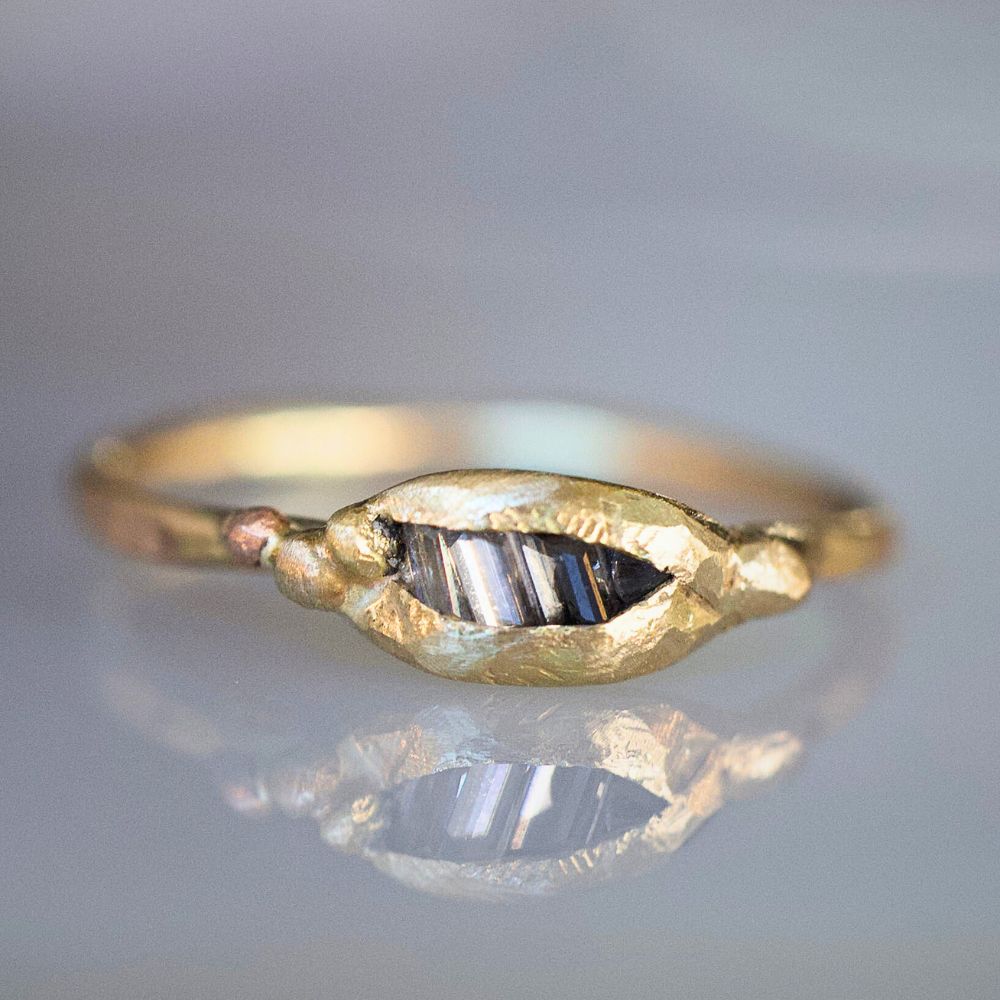 Baguette Diamond Band Mini with a Yellow Gold  Band