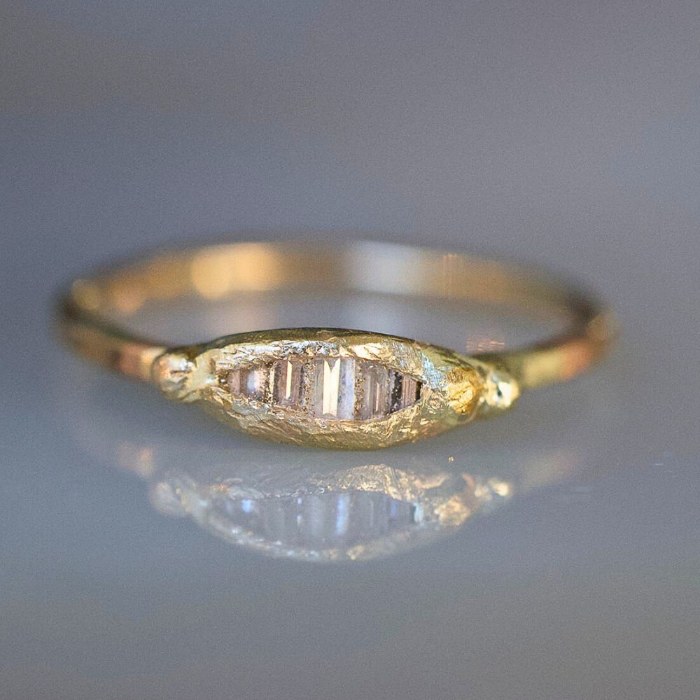 Baguette Diamond Band Mini with a Yellow Gold  Band