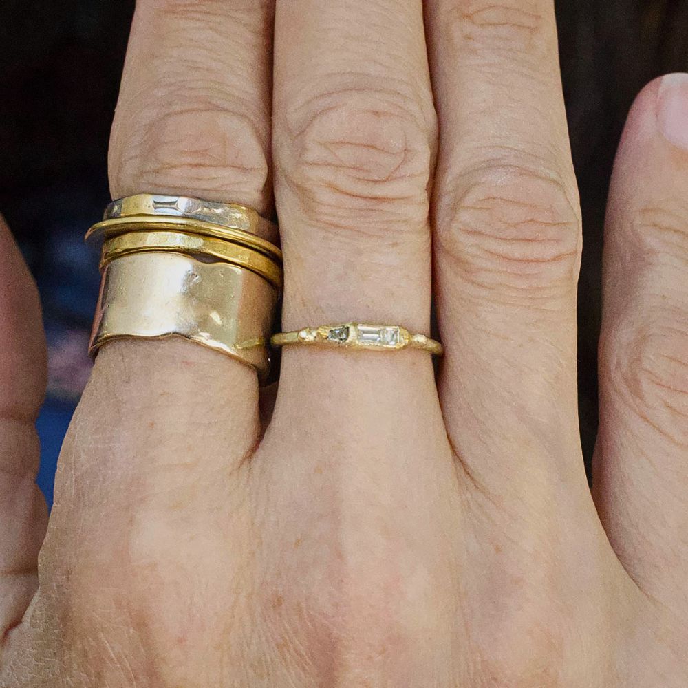 Baguette Diamond Band Mini on a Yellow Gold Band