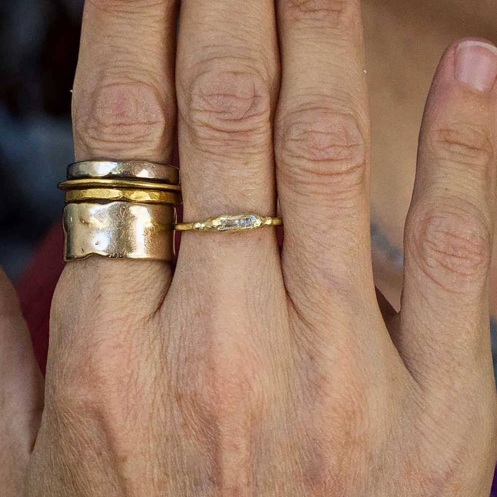 Baguette Diamond Band Mini on a Yellow Gold Band
