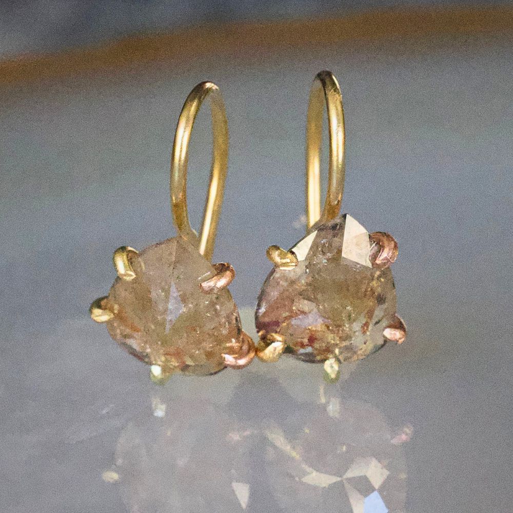 Peach 1.65ct Rose Cut Diamond Hook Earrings