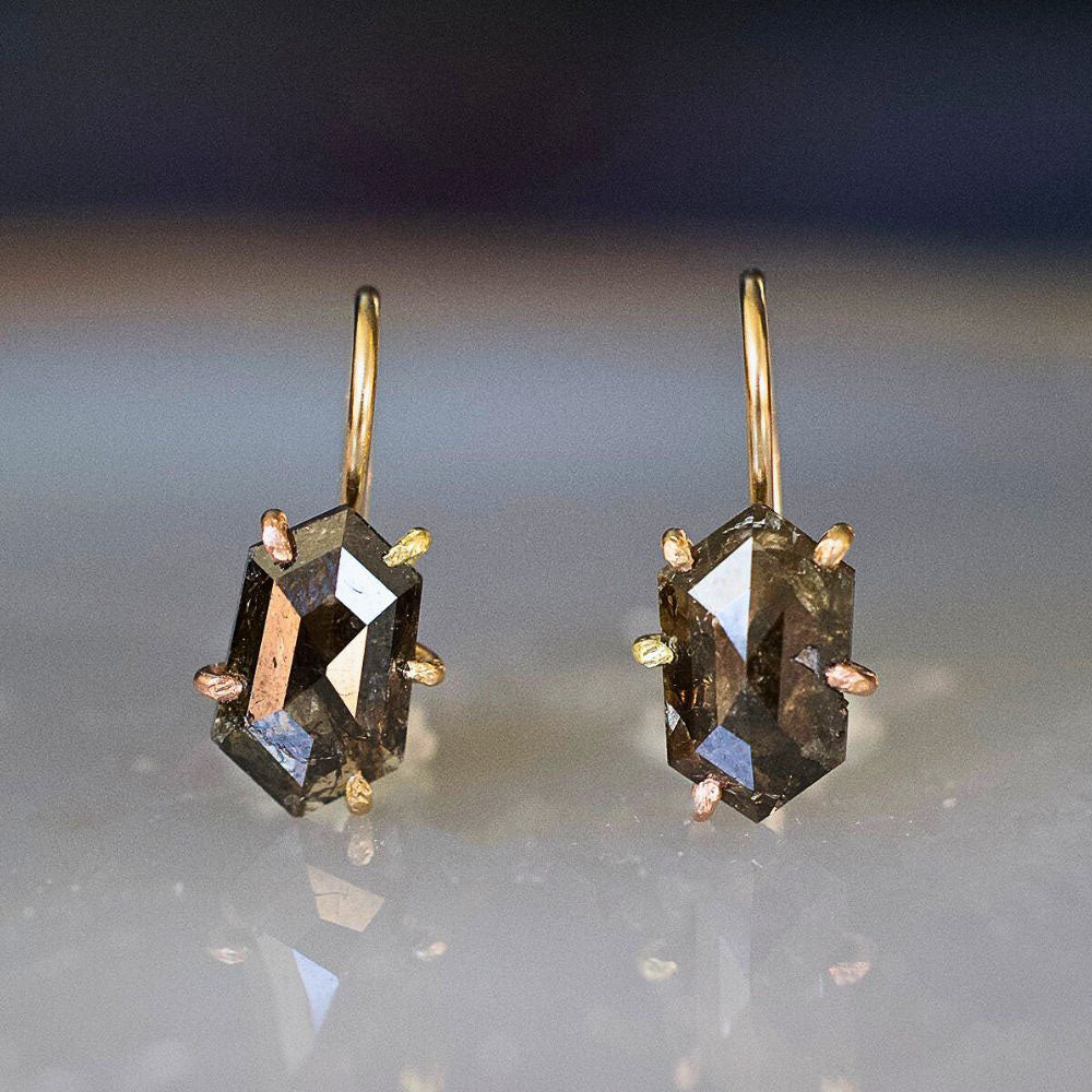 Hexagonal Rose Cut Diamond Hook Earrings