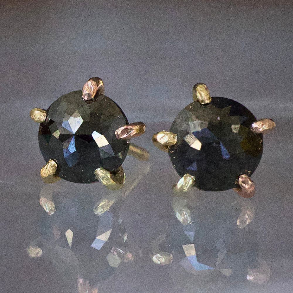 Black 1.5ct Rose Cut Diamond Studs
