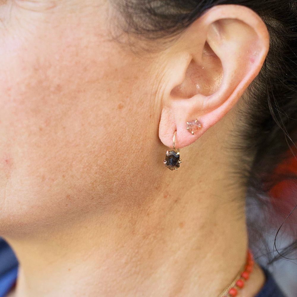 Hexagonal Rose Cut Diamond Hook Earrings