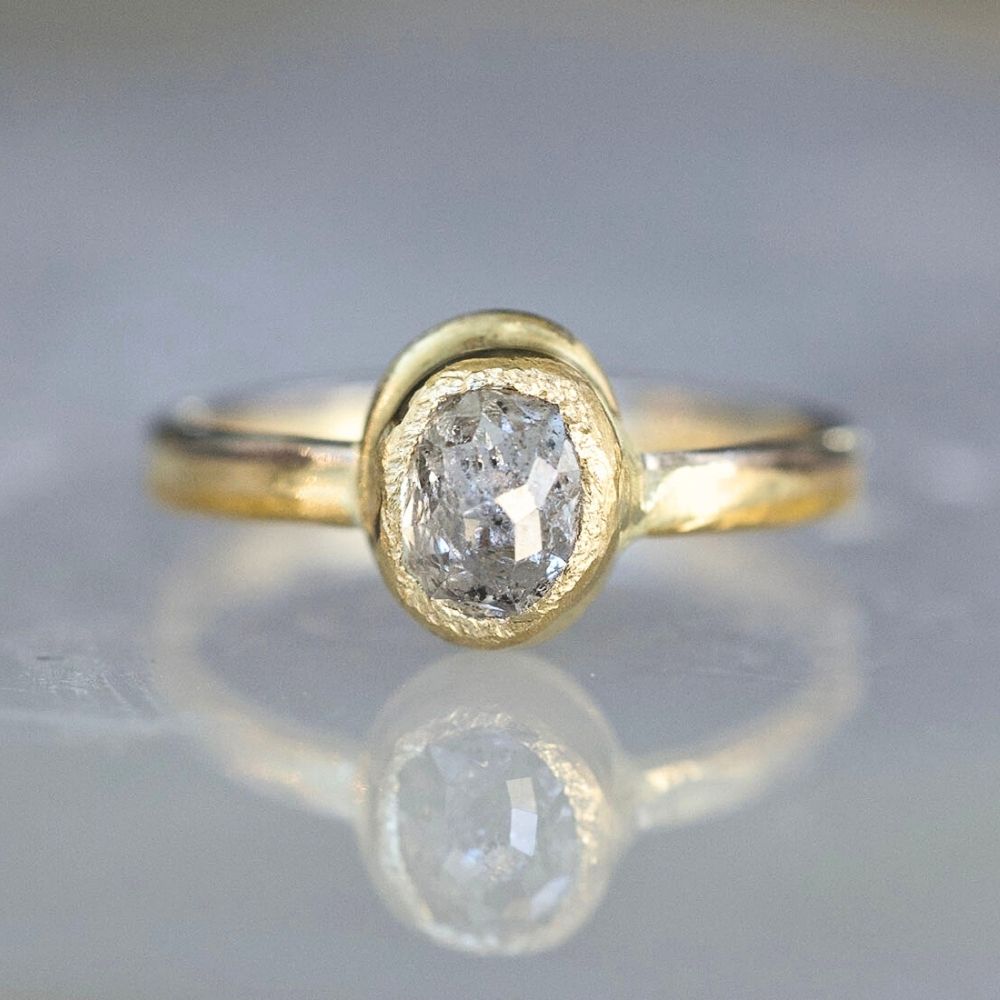 White 1 .1 CT Rose Cut Diamond on our Gold Skinny Seamed Band