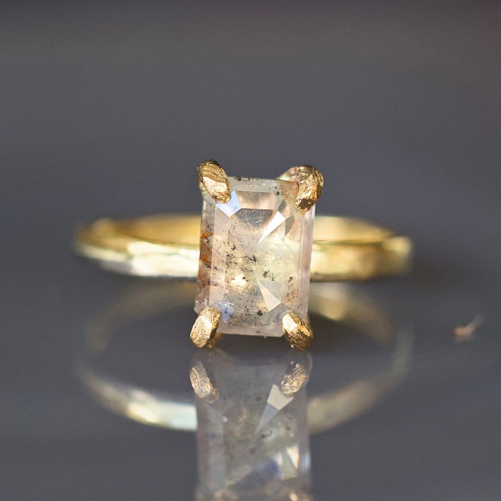 Red Salt and Pepper 1.5CT Rose Cut Diamond on our 2MM Gold Skinny Seamed Band