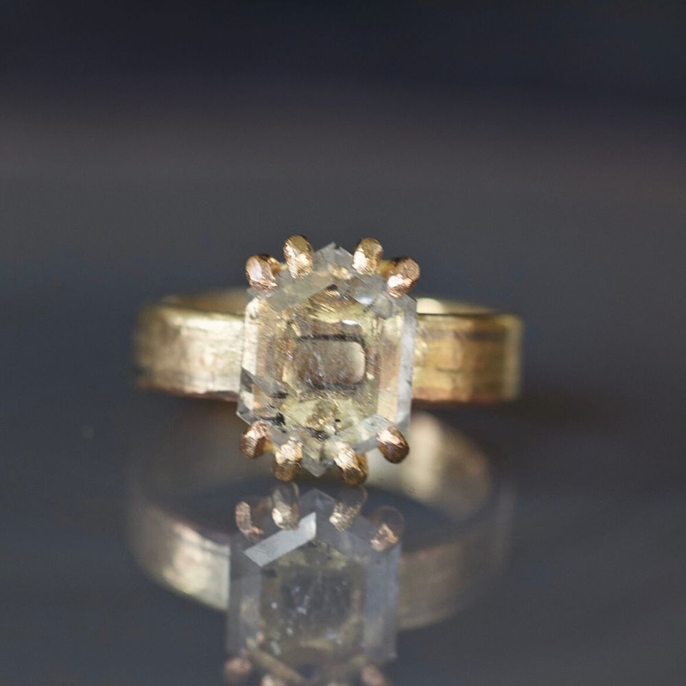 Salt and Pepper 2CT Portrait Cut Diamond on Our New Classic Gold Linear Band