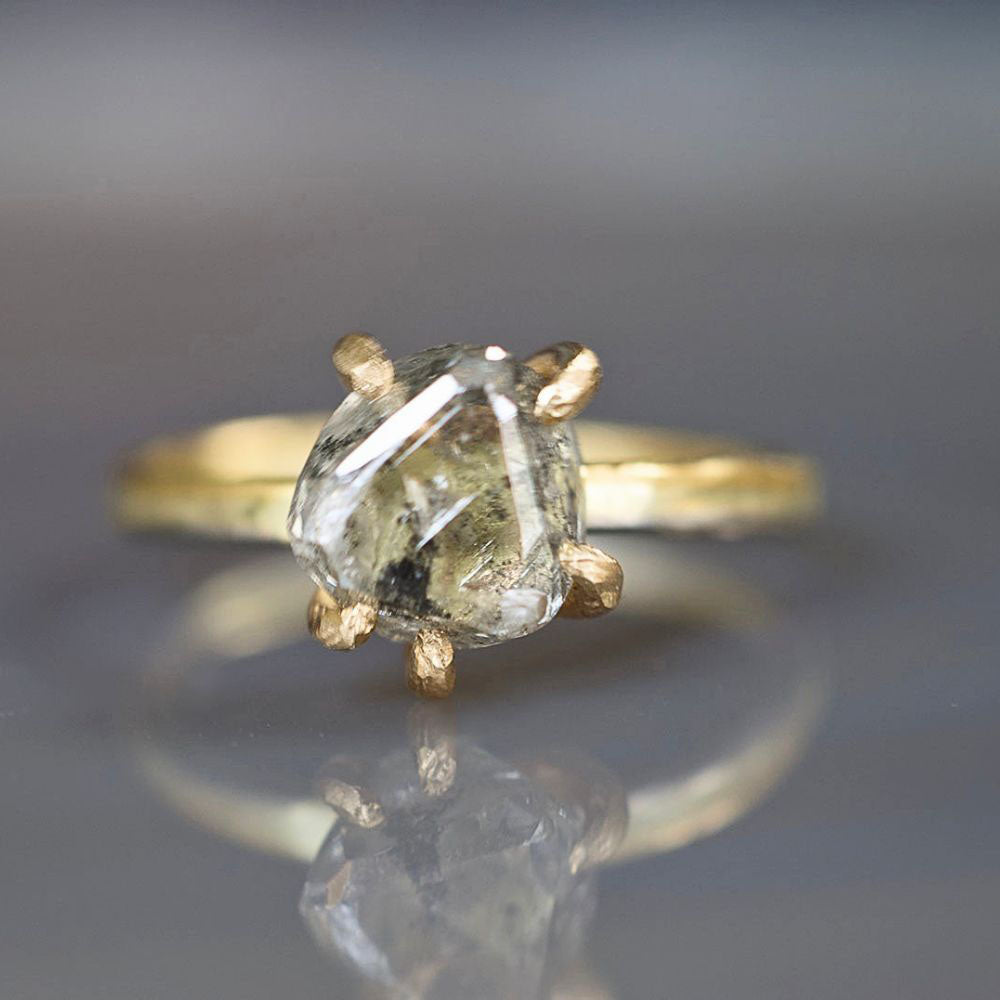 Rough Cut 2.83ct Salt and Pepper Diamond Ring on our 2mm Gold Skinny Seamed Band