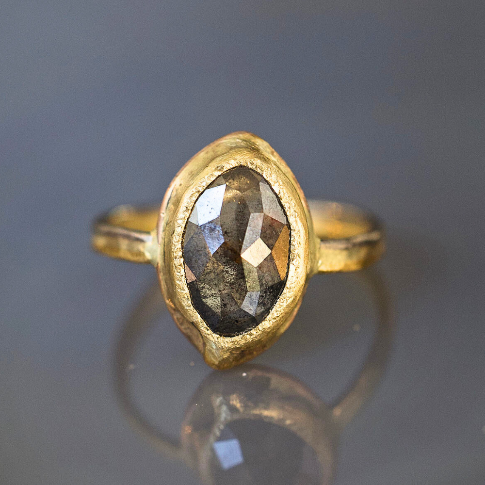 Salt and Pepper 2.38CT Rose Cut Diamond on our Gold Skinny Seamed Band