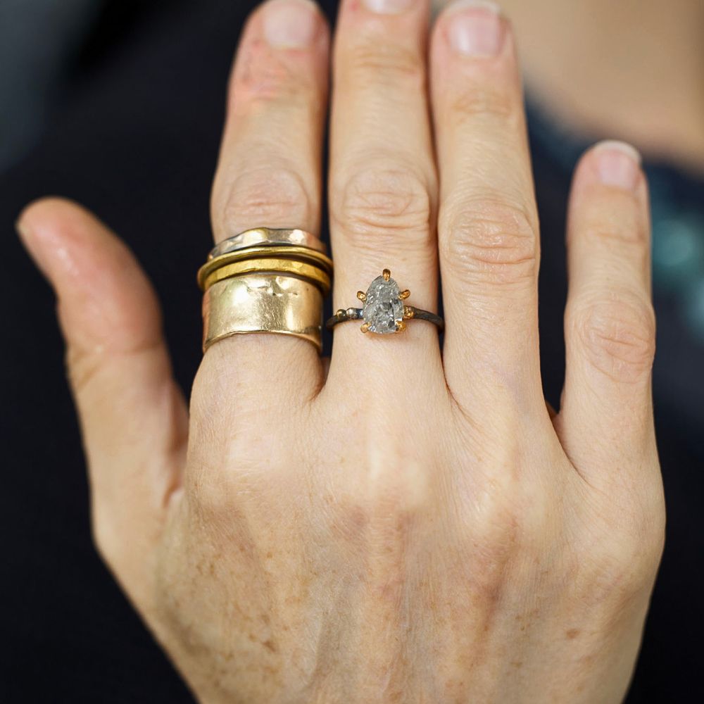 Rough Cut 2.48ct Salt and Pepper Diamond Ring