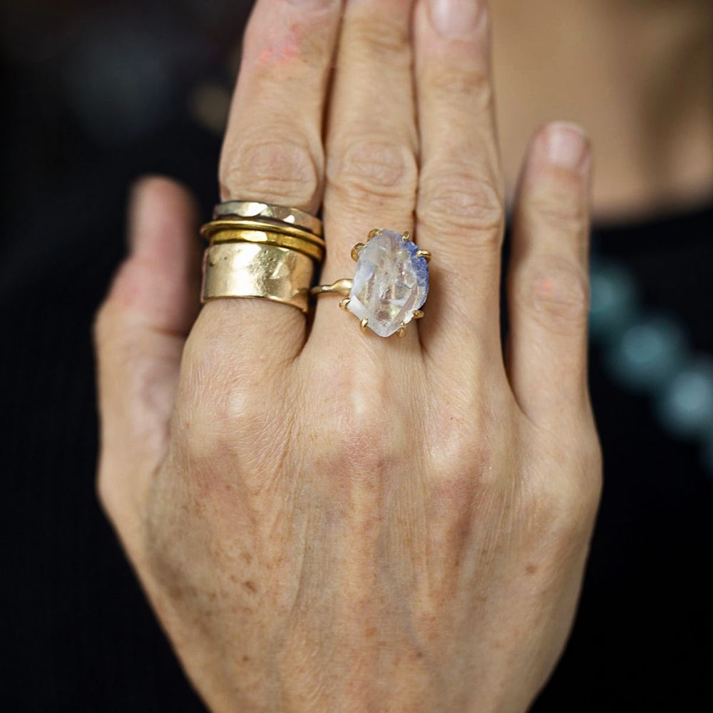 Dumortierite Large Stone Ring on a Palladium and Gold Band