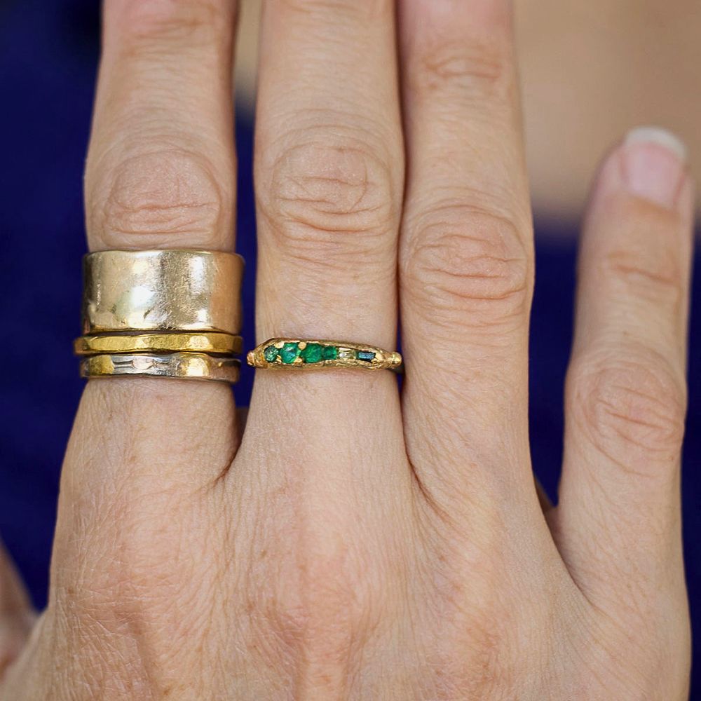 Afghan Emerald and Yellow Baguette Diamond Band
