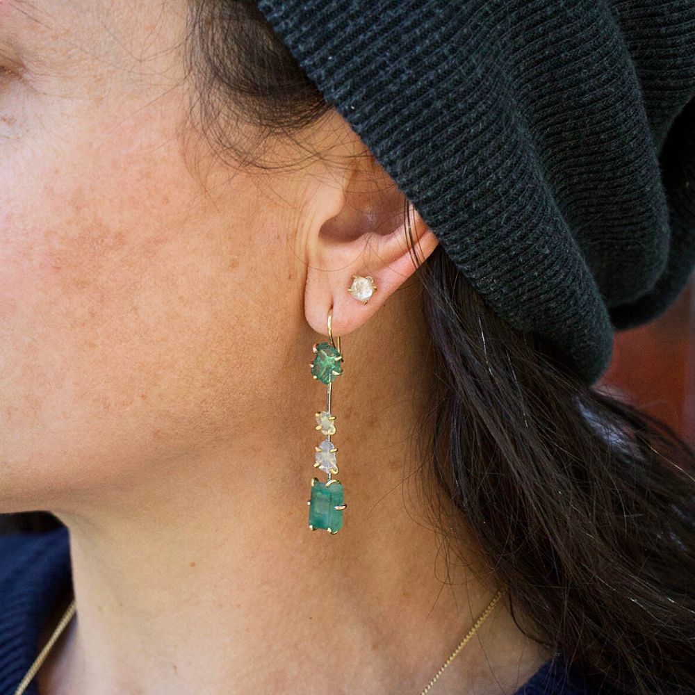 Zambian Emerald and Polki Diamond Slice Day to Night Earring Set