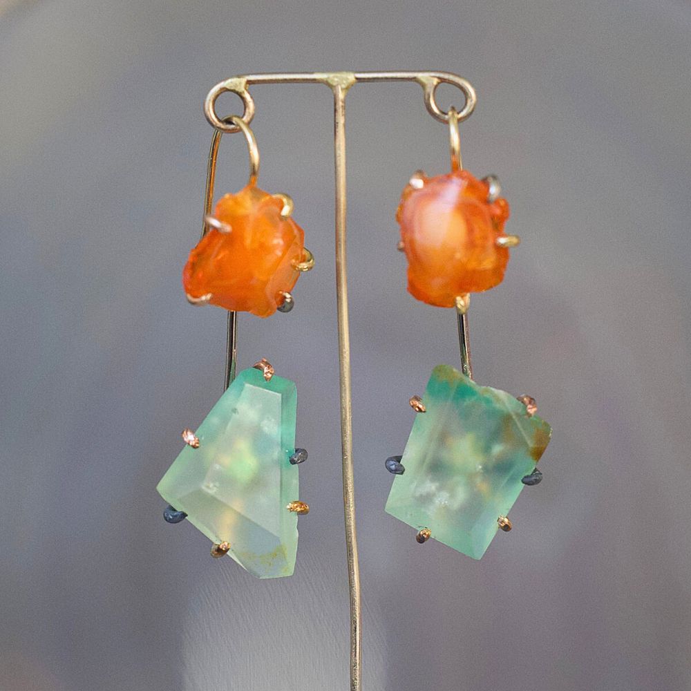 Mexican Fire Opal and Peruvian Opal Day to Night Earring Set