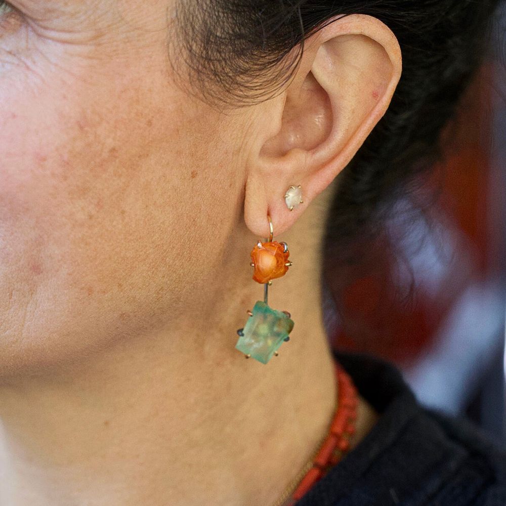 Mexican Fire Opal and Peruvian Opal Day to Night Earring Set