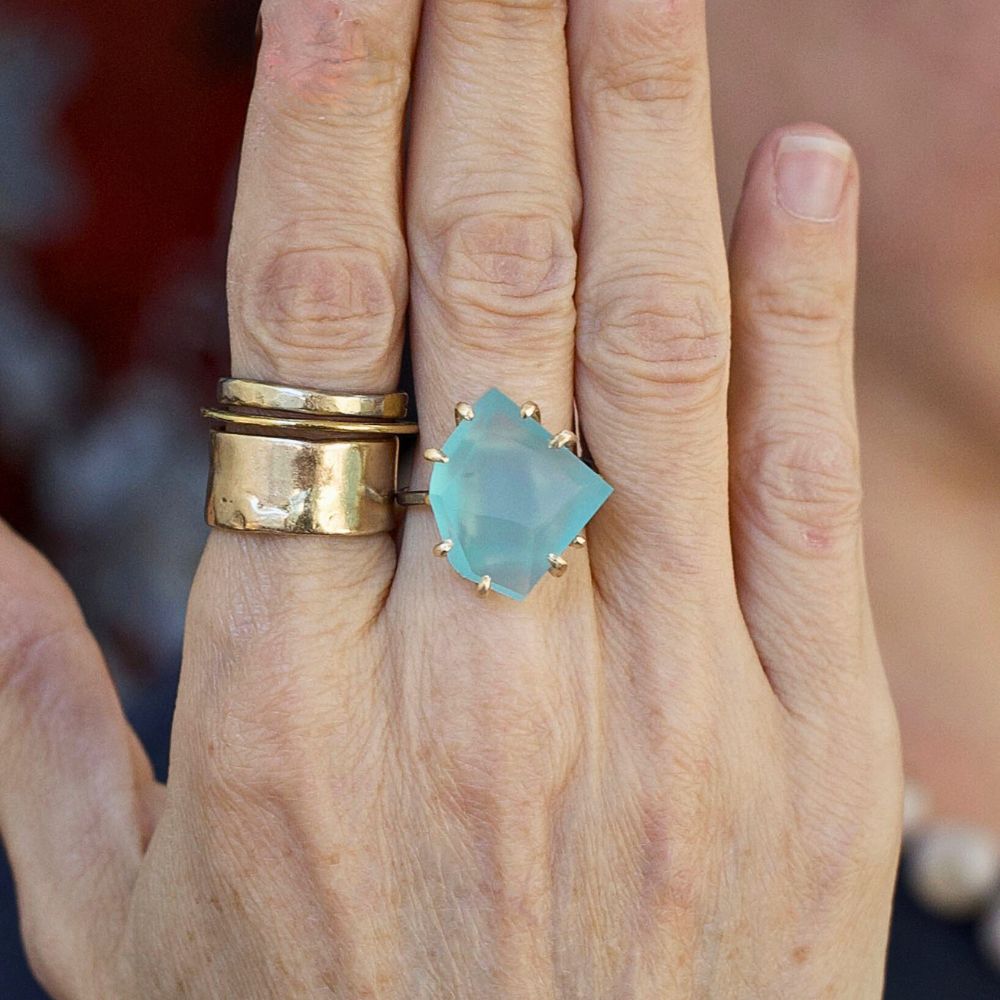 Kasmiri Gem Silica Large Stone Ring on a Palladium and Gold Band