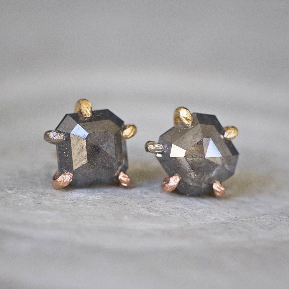 Grey 2.42ct Rose Cut Diamond Studs