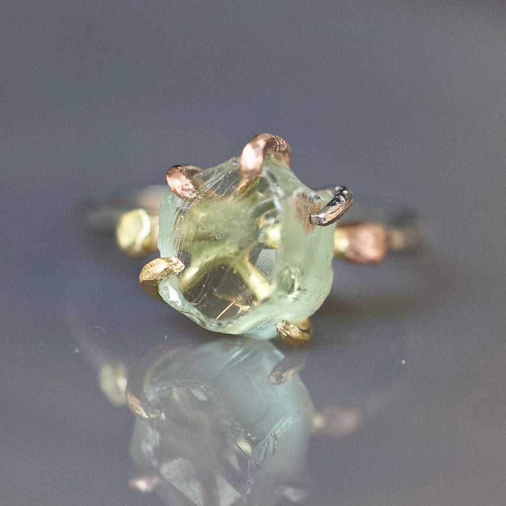 Heliodor Small Stone Ring on a Palladium and Gold Band