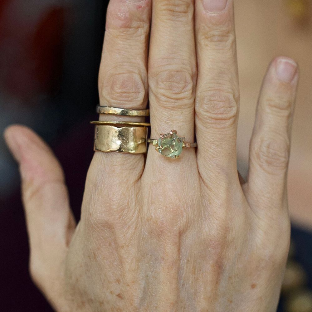 Heliodor Small Stone Ring on a Palladium and Gold Band