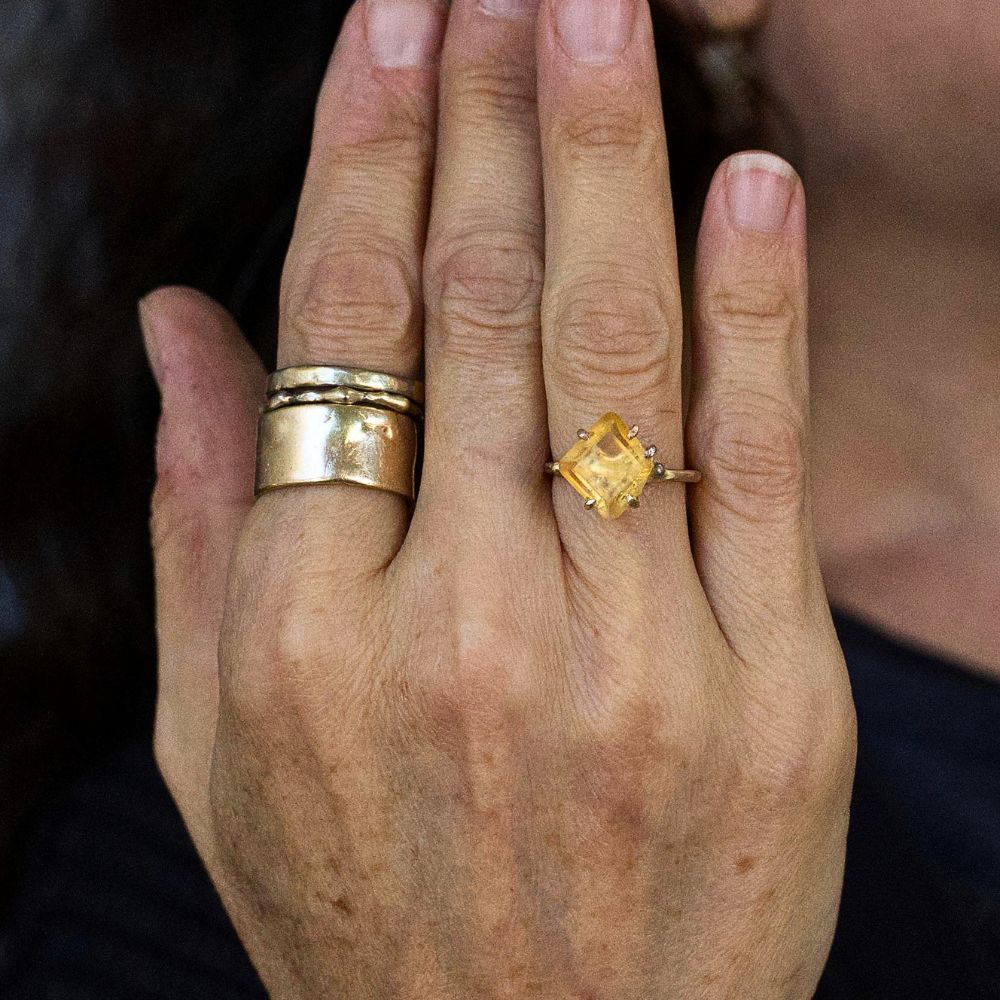 Imperial Topaz Medium Stone Ring on a Yellow Gold Embedded Band