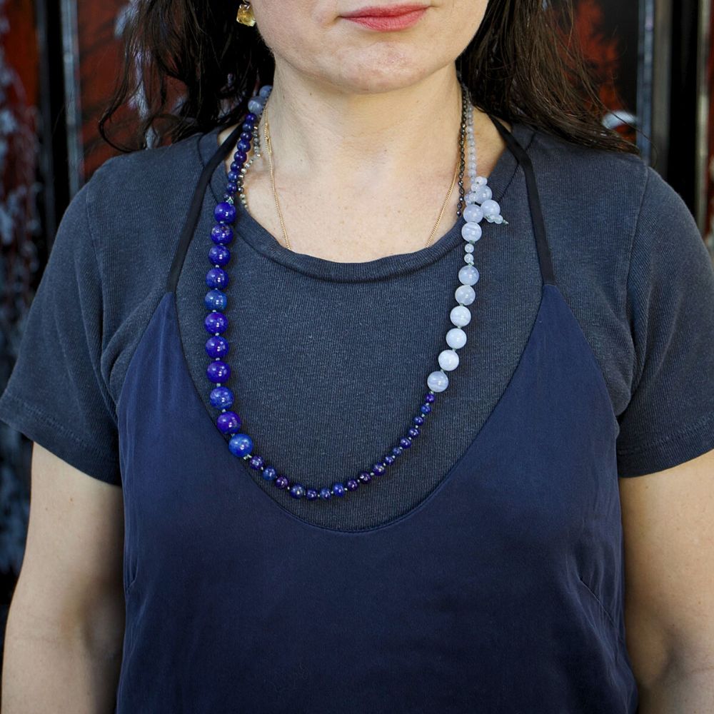 Lapis and Chalcedony Lariat