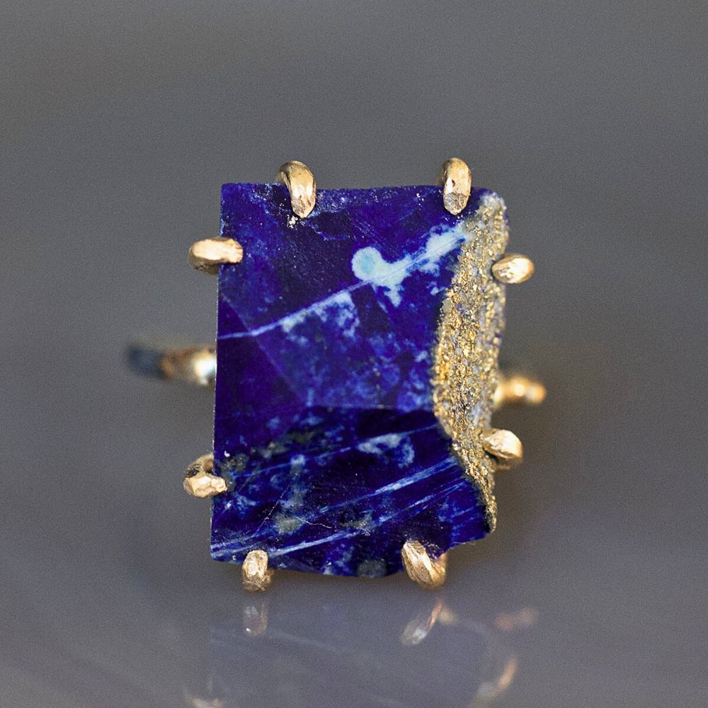 Lapis with Pyrite Large Stone Ring