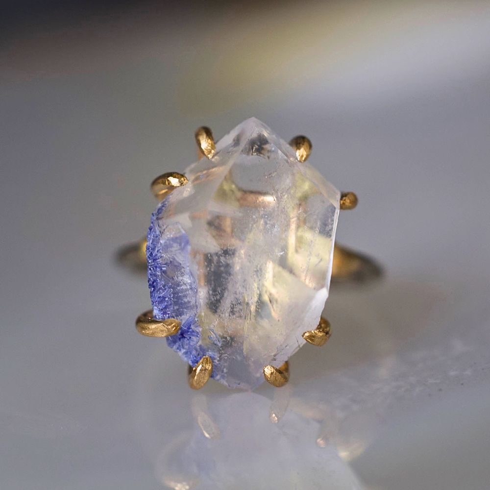 Dumortierite Large Stone Ring on a Palladium and Gold Band