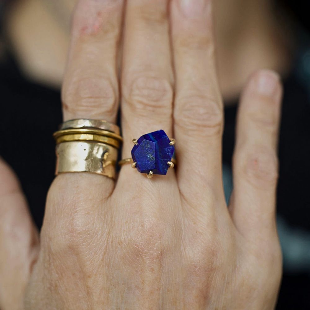 Lapis Medium Stone Ring on a Yellow Gold Band