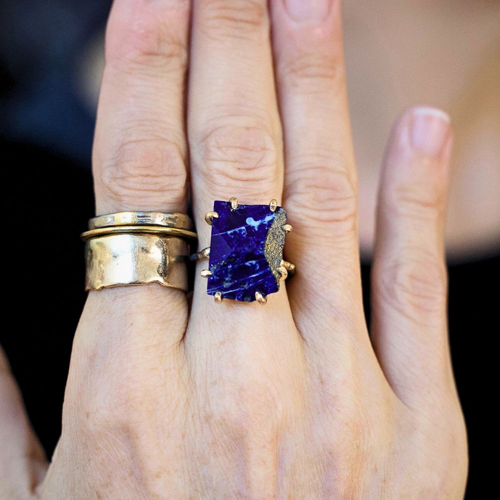 Lapis with Pyrite Large Stone Ring