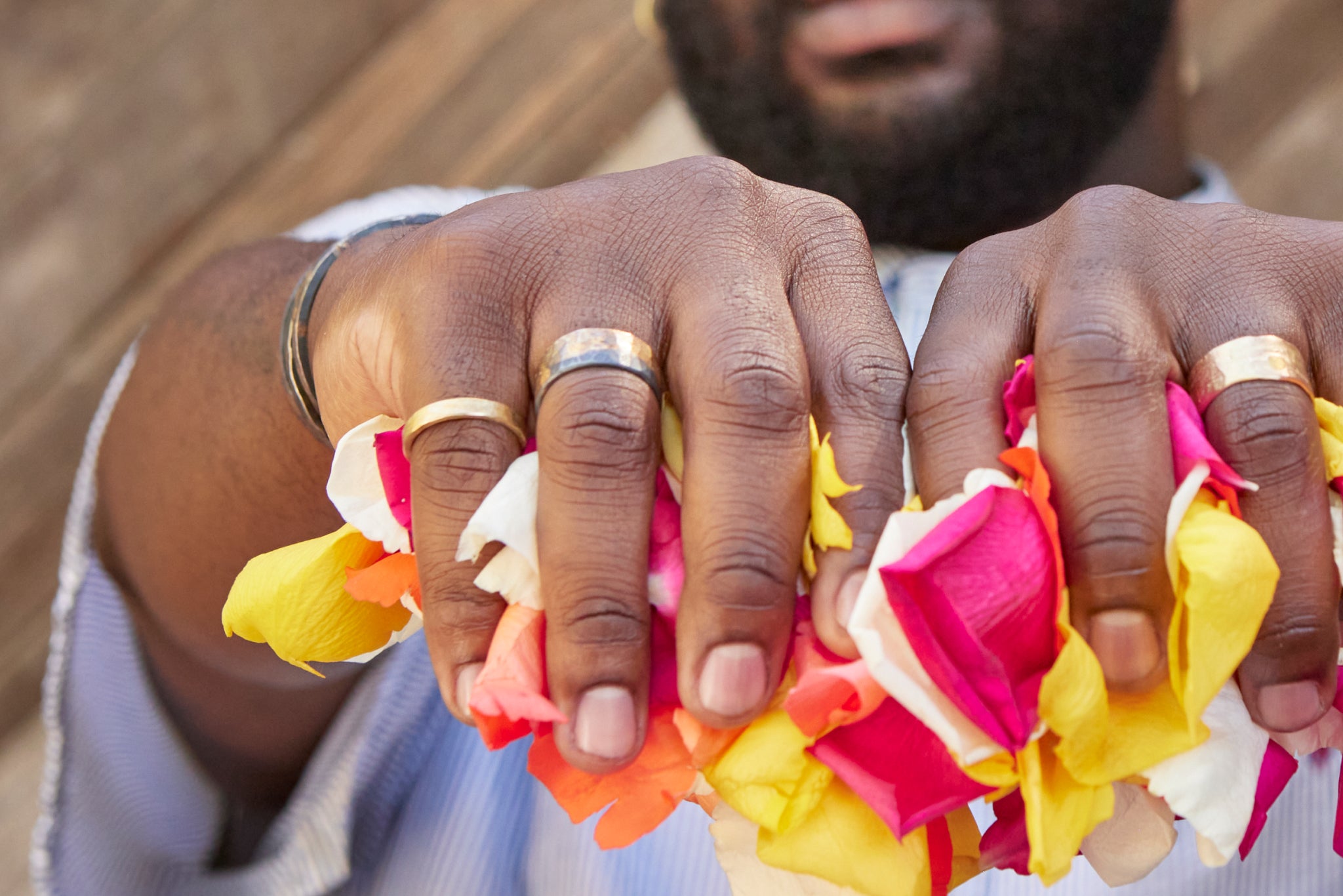 mens unique wedding band rings cigar gold and oxidized silver with embedded gold handmade