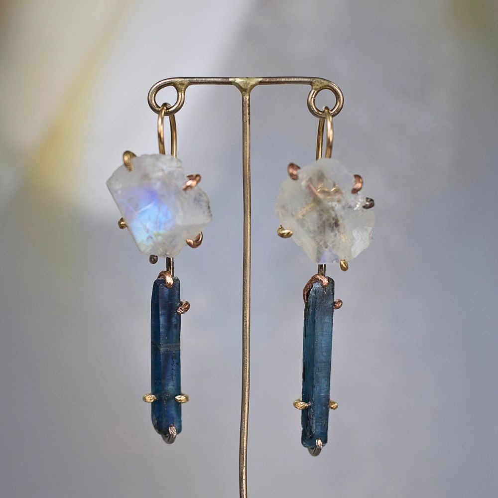 Rainbow Moonstone and Kyanite Day to Night Earring Set