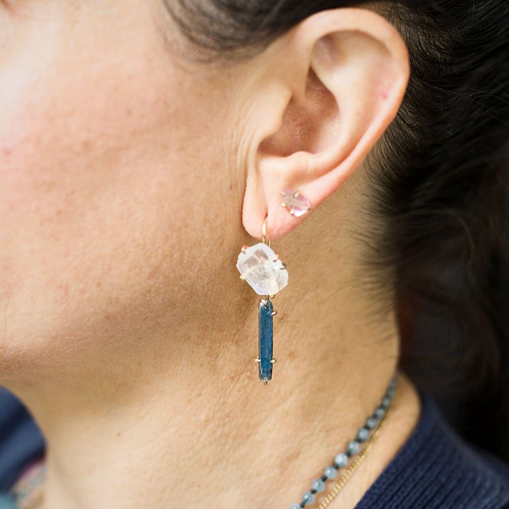 Rainbow Moonstone and Kyanite Day to Night Earring Set