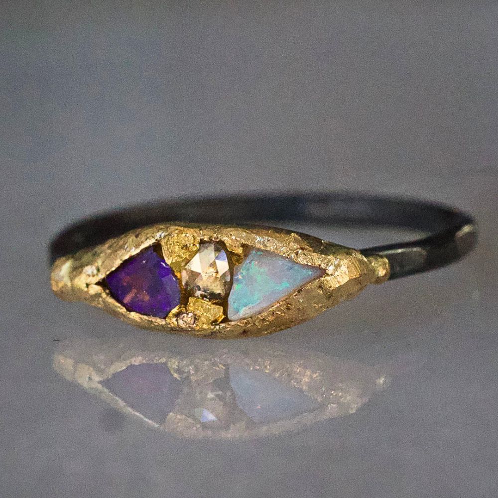 Australian Opal and Rose Cut Diamond Band