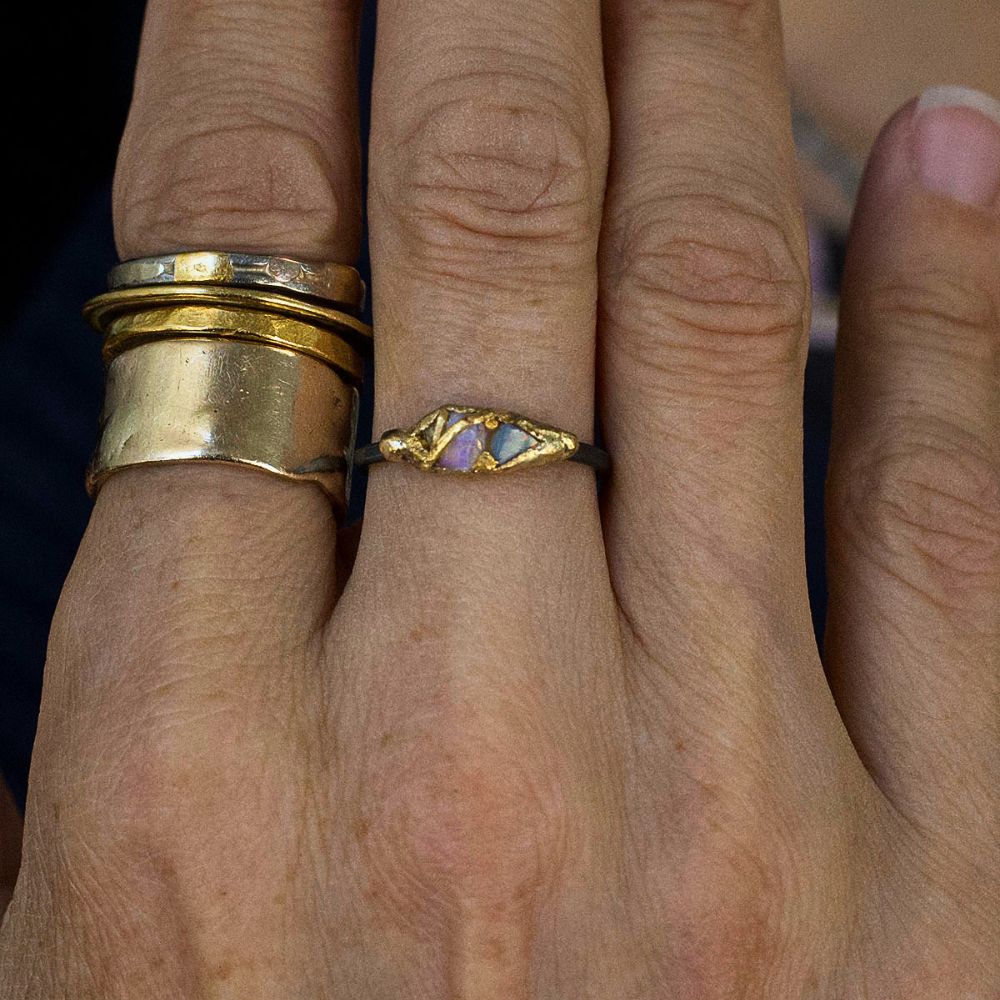 Australian Opal and Rose Cut Diamond Band