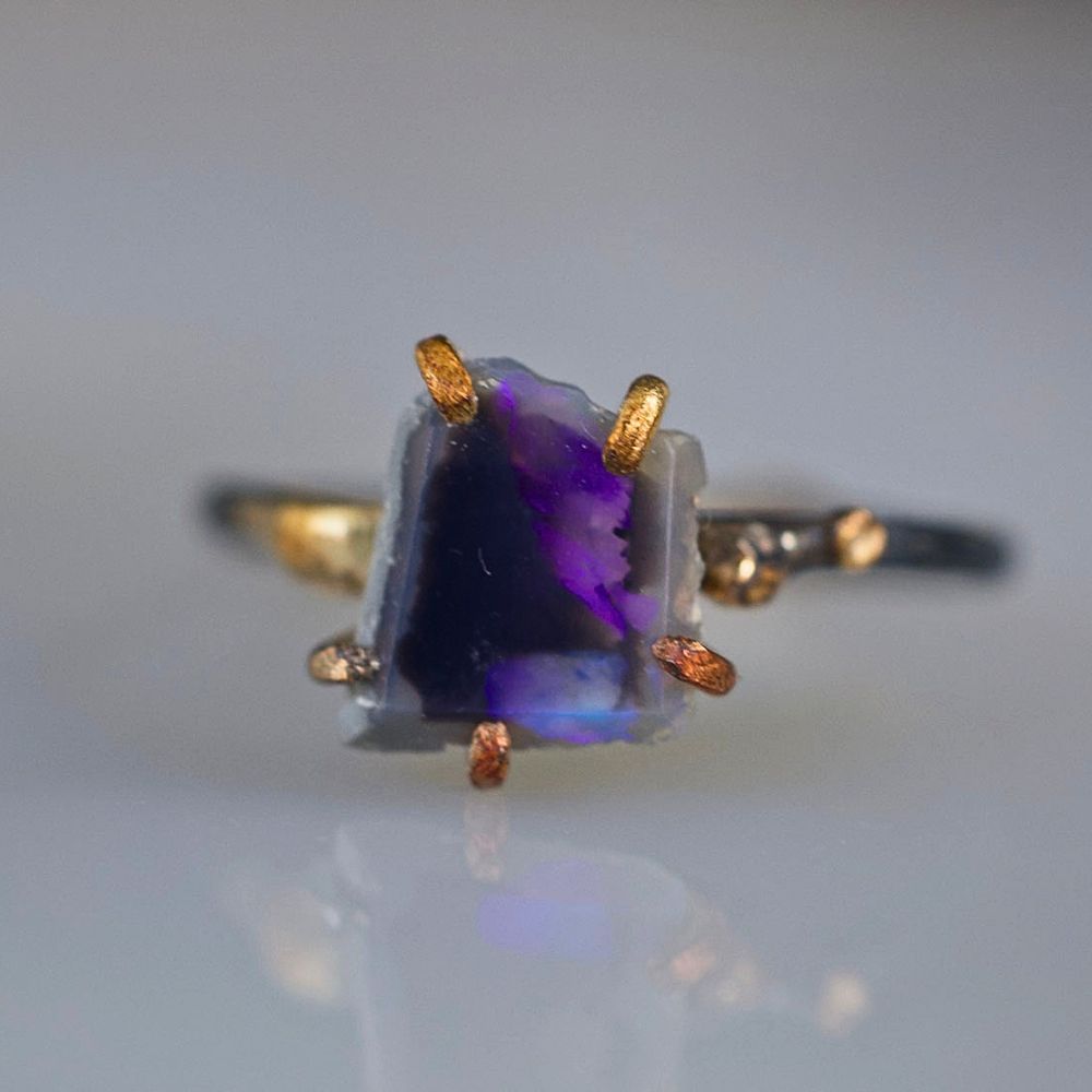 Australian Dark Opal Small Stone Ring